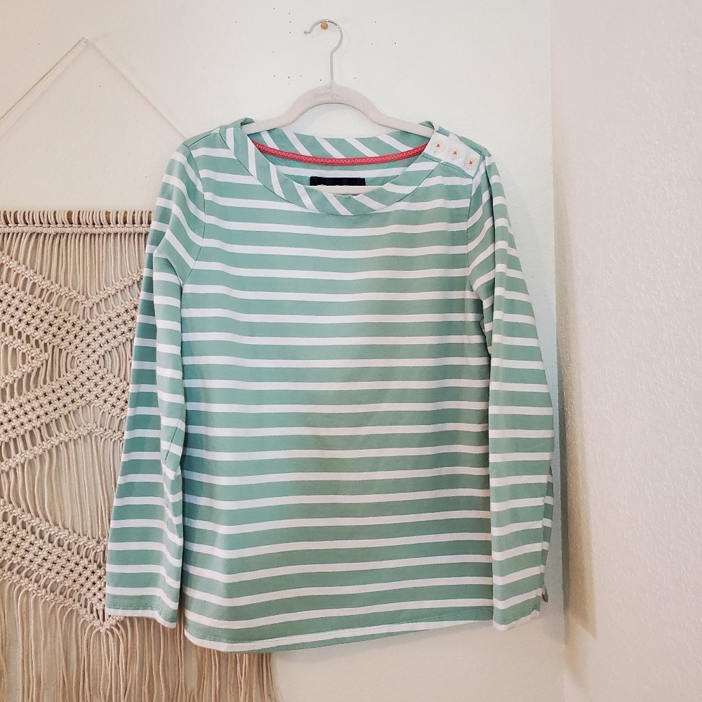 Boden Green and White Striped Crew Neck Sweater size 14 US